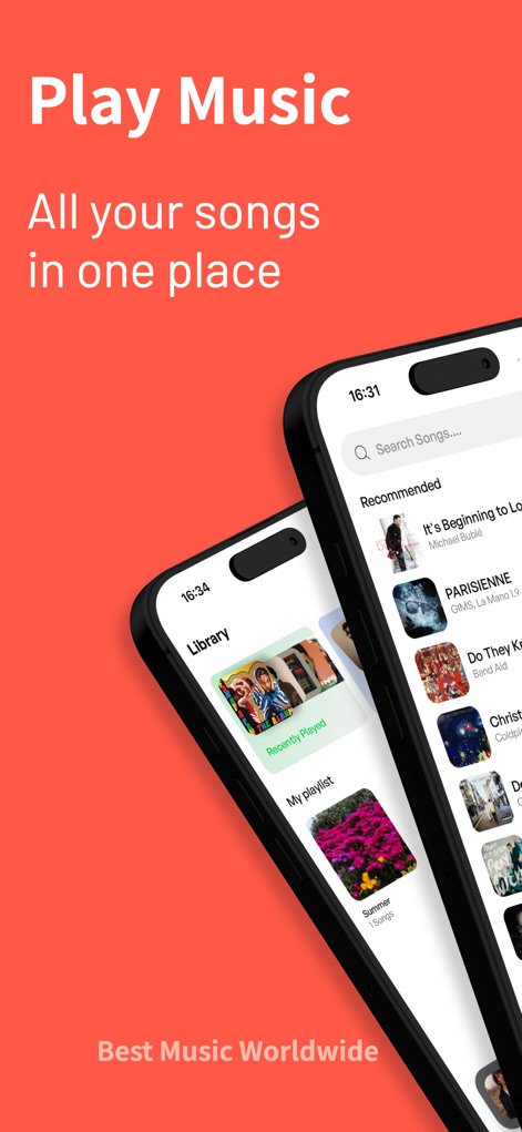 Music  : Cloud Music Streaming - Nutzer entdecken ihre gesamte Musik an einem Ort, übersichtlich organisiert in der 'Library' mit 'Recently Played' und einer intelligenten Suche für 'Recommended' Titel.