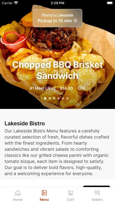 Flurry's Lakeside iPhone screenshot 2 - Food & Drink app