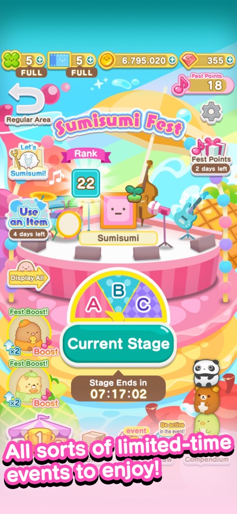 SUMI SUMI : Matching Puzzle - Dieses Bild präsentiert ein festliches 'Sumisumi Fest' mit einer farbenfrohen Bühnenkulisse, komplett mit verschiedenen Musikinstrumenten als Dekoration, die zu zeitlich begrenzten Events einladen.