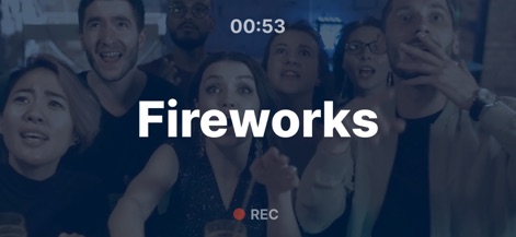 Headbands: Charades for Adults - Witness a word like "Fireworks" being presented for players to guess, alongside the critical countdown timer actively tracking their performance.