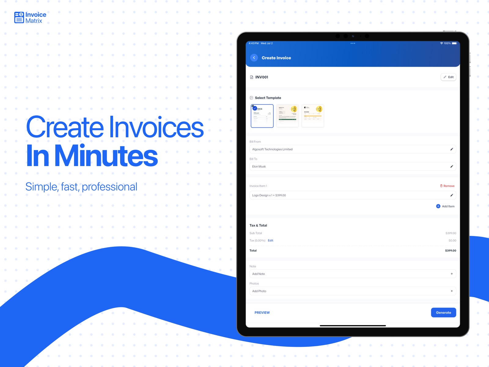 Invoice Matrix: PDF Invoices ipad screenshot 2