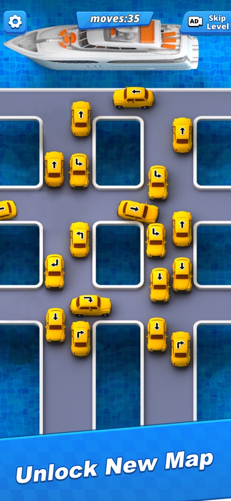 Car Jam Puzzle: Traffic Escape - La plataforma introduce emocionantes entornos temáticos, como el nivel con el barco gigante en la parte superior y módulos de agua que requieren una planificación de rutas aún más intrincada.