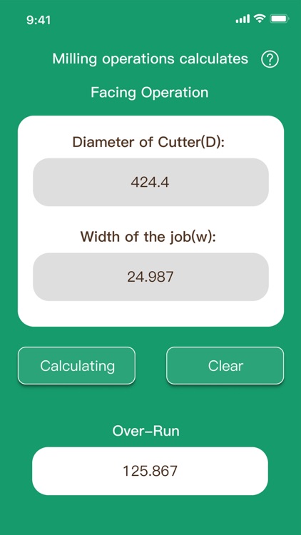 Milling operation calculation