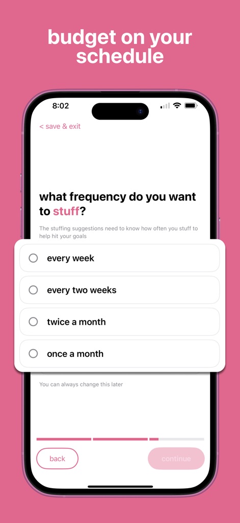 Budget Bestie - 사용자는 매주, 격주, 월 2회, 월별 등 자신의 수입 주기에 맞춰 예산 주기를 유연하게 설정할 수 있으며, 이 설정은 목표 달성을 위한 제안에 반영됩니다.