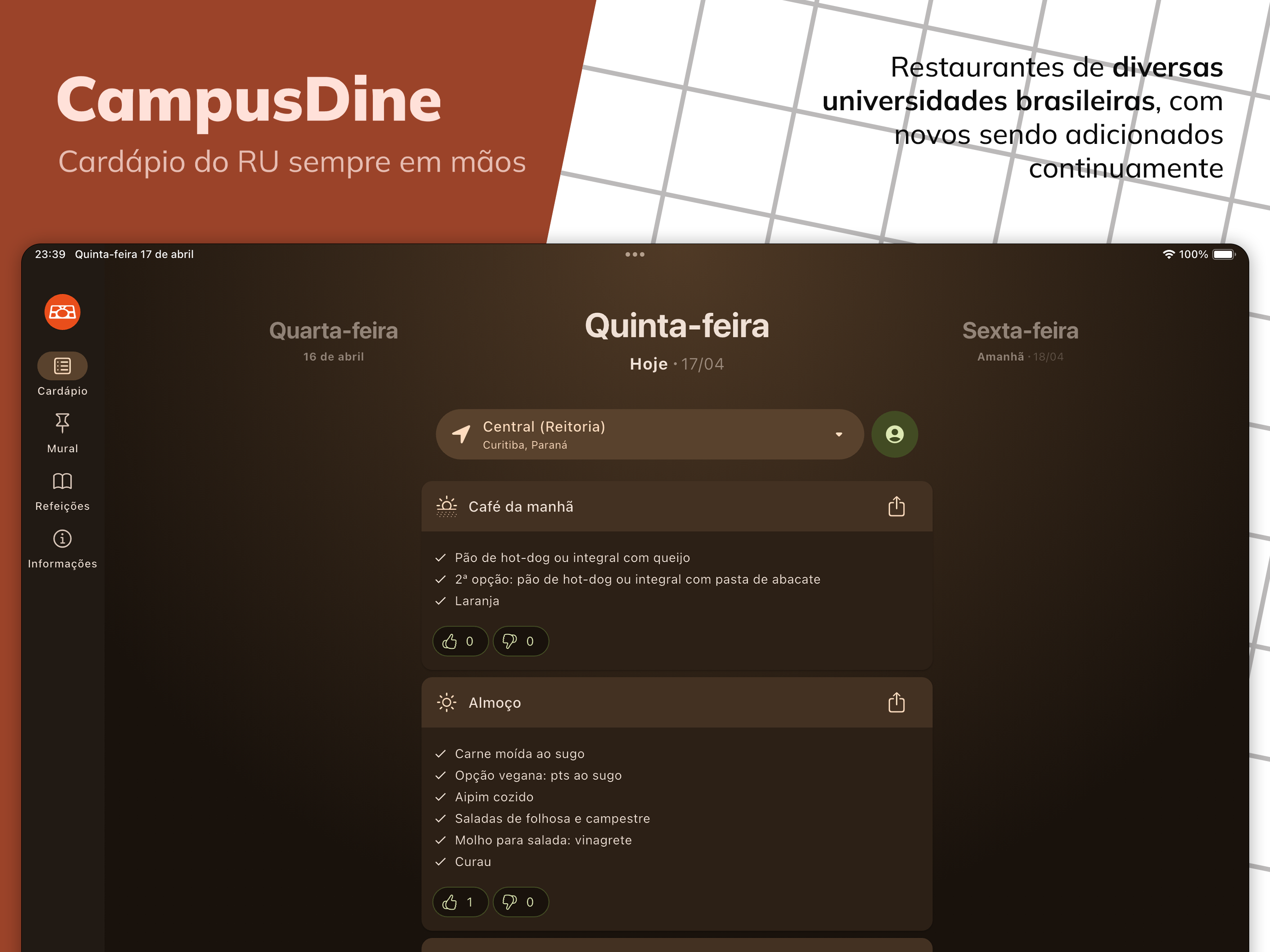 CampusDine: Cardápio do RU