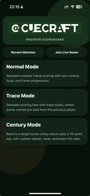 CueCraft Snooker Scoreboard screenshot 1