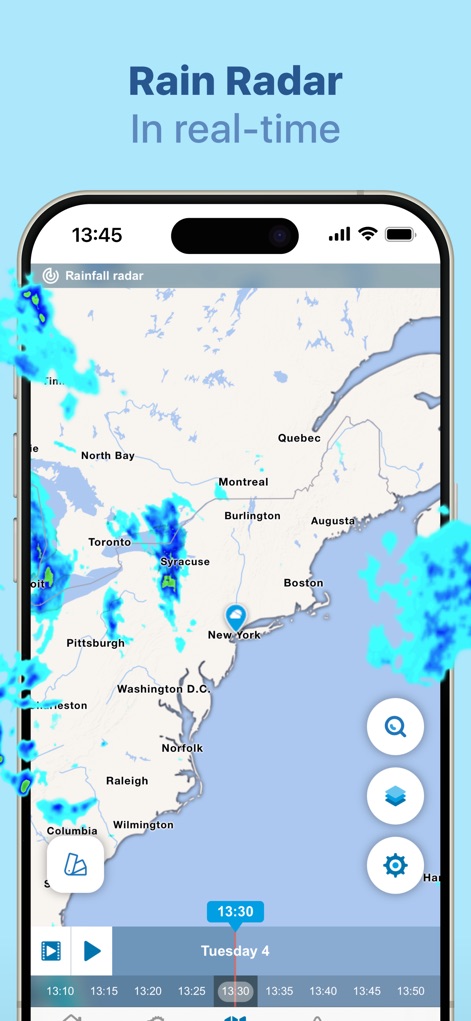 Meteored - Weather Radar - This tool provides an animated rainfall radar map, allowing users to track precipitation with play controls and a time slider.