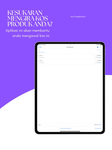 Production cost iPad screenshot