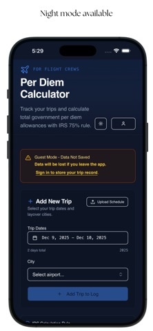 Crew Per Diem Calculator Screenshot 2 of 5