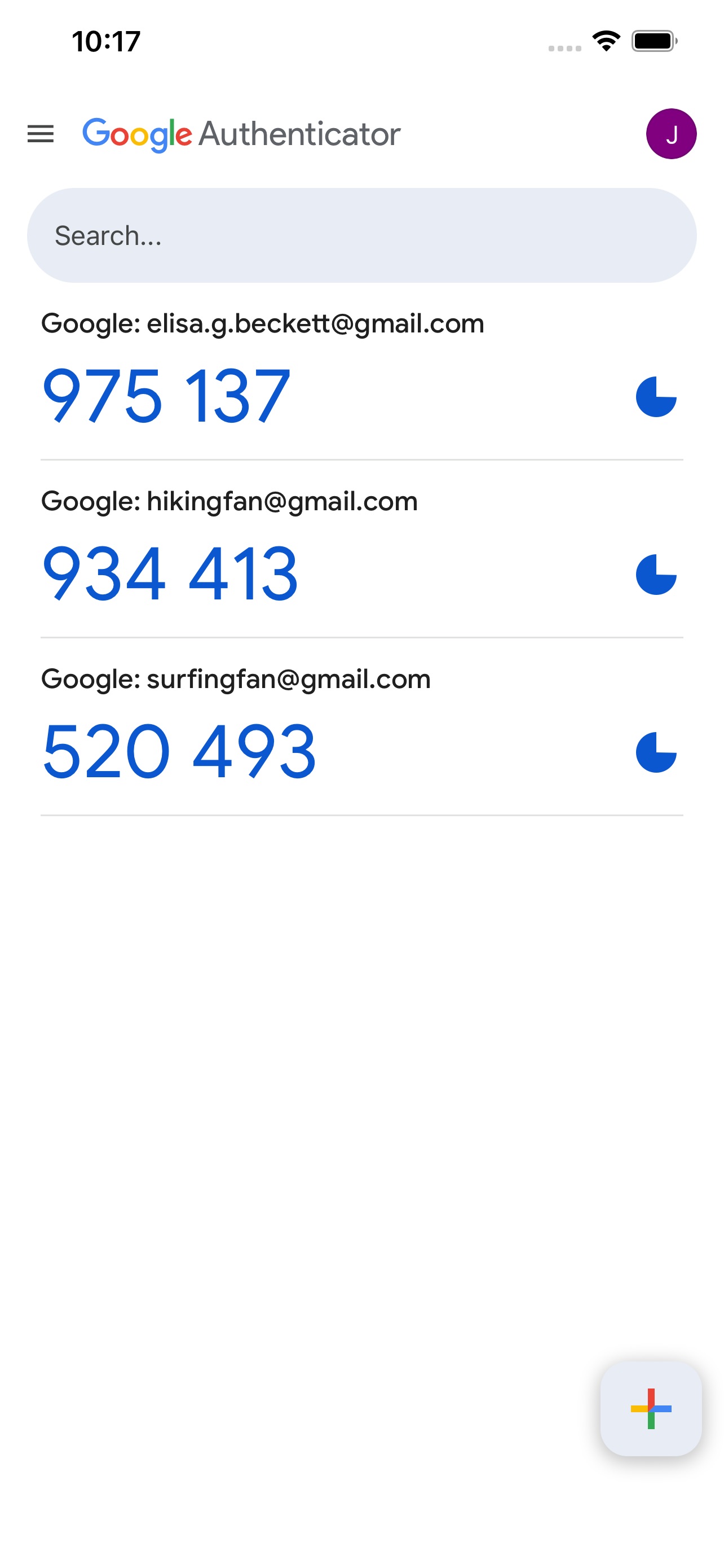 Google Authenticator screenshot