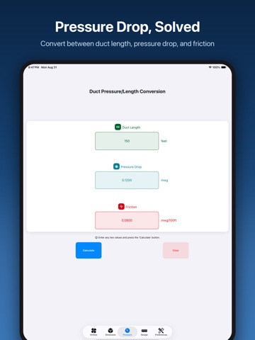 Duct Calculator Elite iPad screenshot