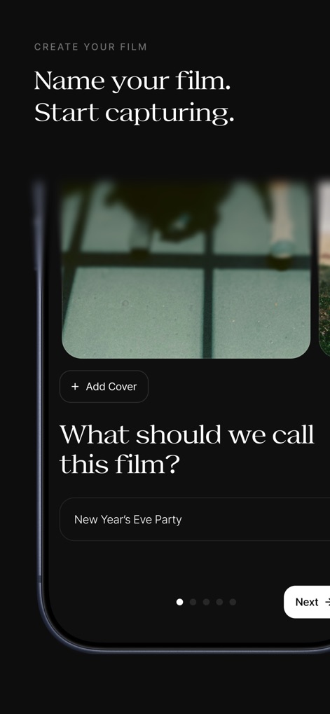 Once - Disposable Camera Event - The app guides users through the film creation process, enabling them to name their event and add a unique cover image for visual identification.