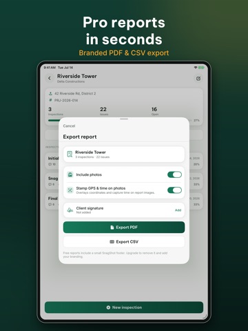 SnagShot: Site Inspect, Report iPad screenshot