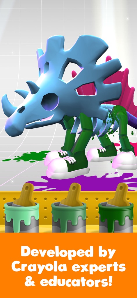 Crayola Create and Play: Kids - Design and customize intricate creations like a 3D dinosaur model, utilizing a selection of vibrant paint buckets for personalized flair.