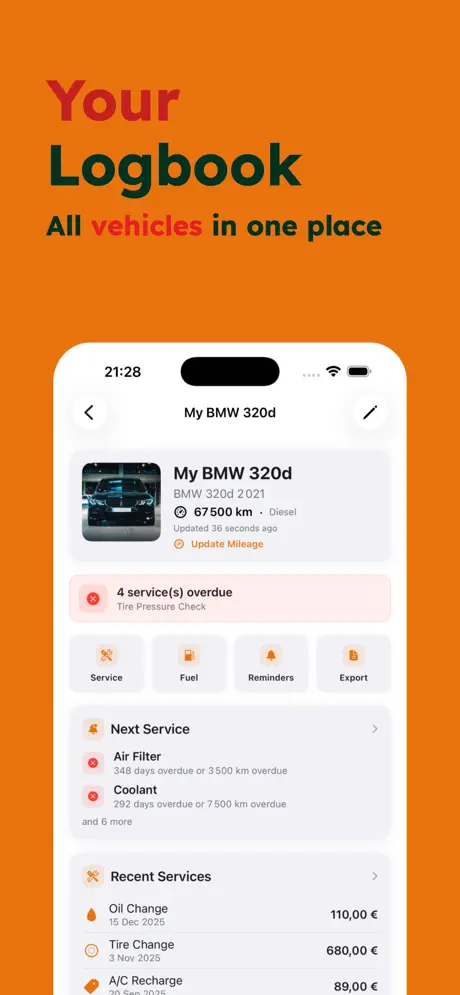 AutoLog — Car Maintenance — iPhone screenshot 1