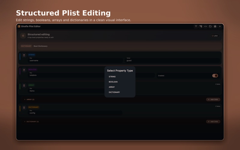 Giraffe Plist Editor screenshot