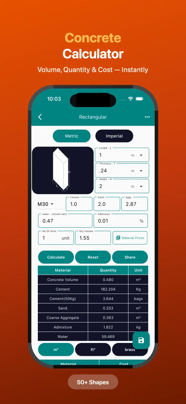 Screenshot #1 pour Concrete Calculator All In One