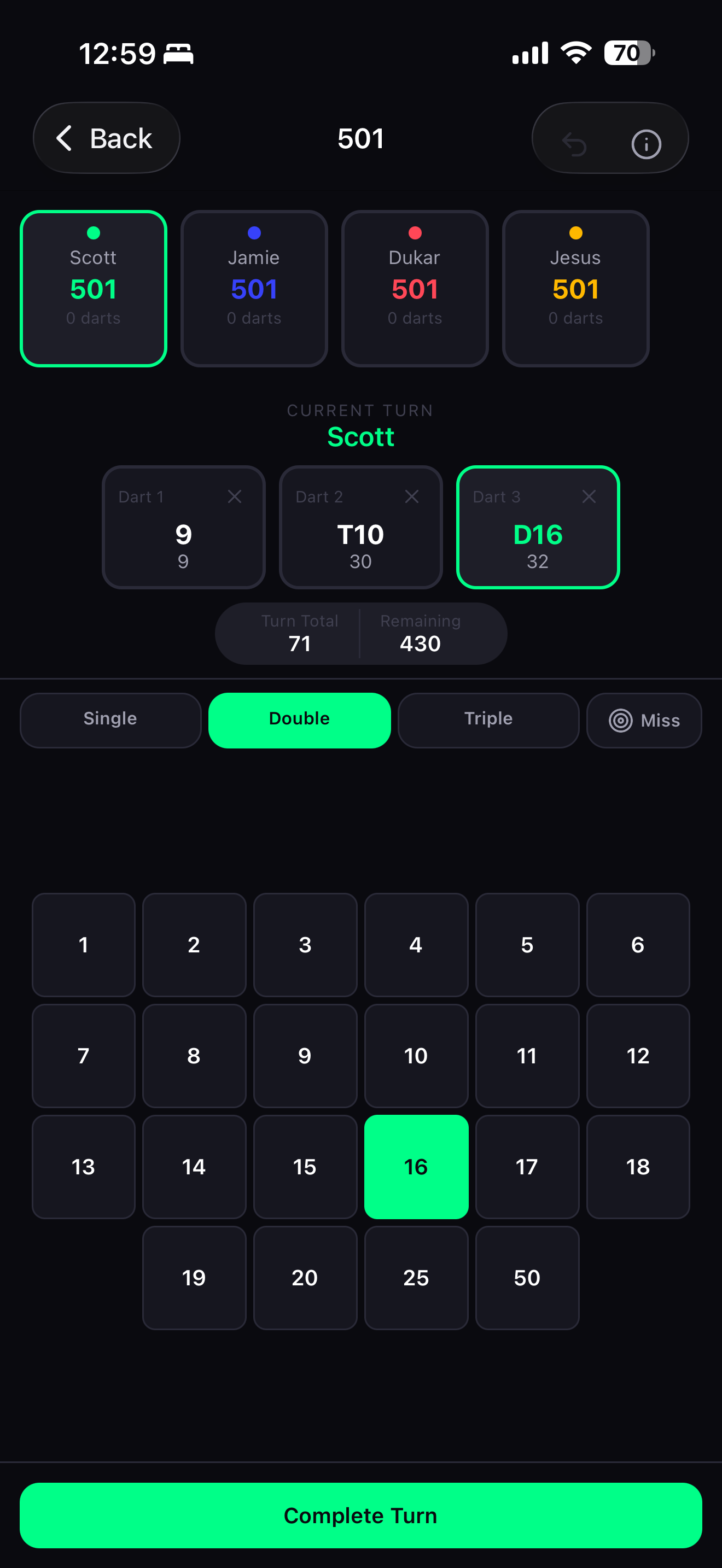 Dart Spot Score Keeper