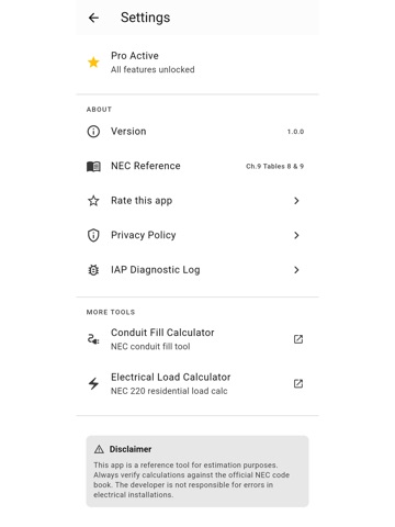 Voltage Drop Calc NEC iPad screenshot