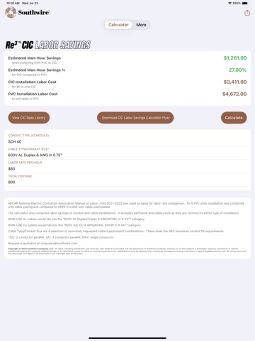 CIC Labor Saving Calc iPad screenshot