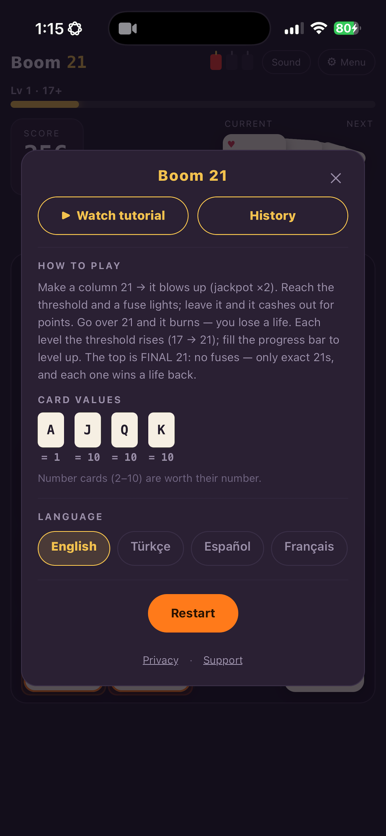 Boom 21 - Card Puzzle screenshot 4