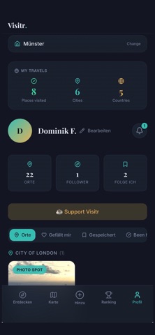 Visitr Travel App iPhone screenshot
