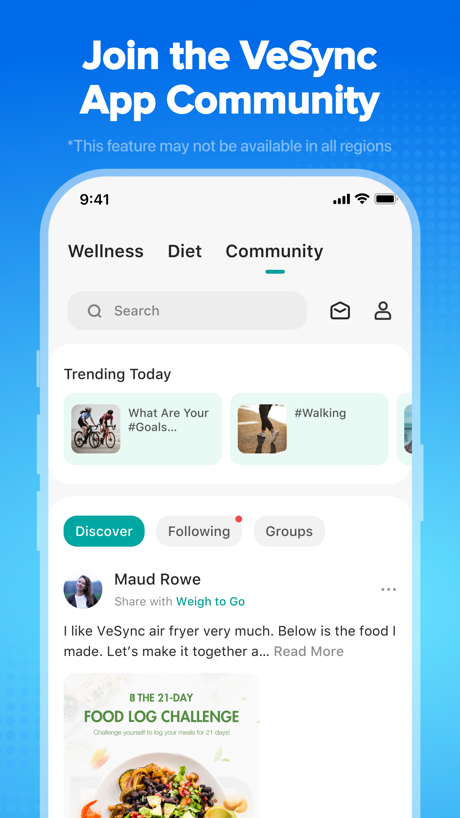 VeSync App Store screenshot 6, headline “Join the VeSync App Community”. Asks for an action.