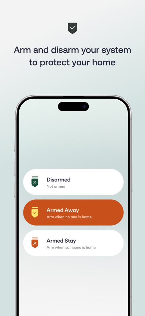 Vivint - Diese Ansicht ermöglicht das einfache Wechseln zwischen verschiedenen Sicherheitsmodi, wie 'Armed Away' für Abwesenheit, und visualisiert den aktuellen Status des Sicherheitssystems.