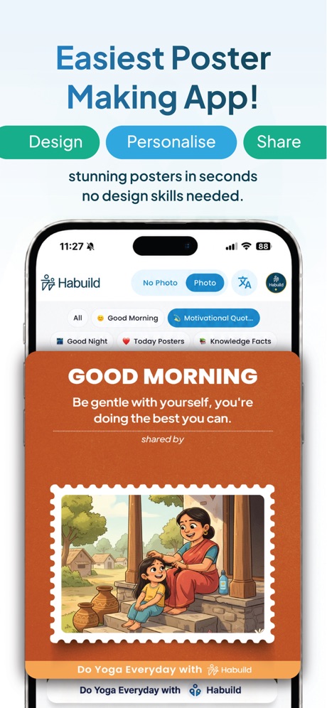 Status Everyday App Store screenshot 3, headline “Easiest Poster Making App!”. Exclaims.