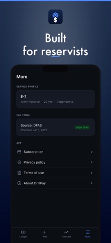 Reserve Drill Pay Tracker iPhone screenshot