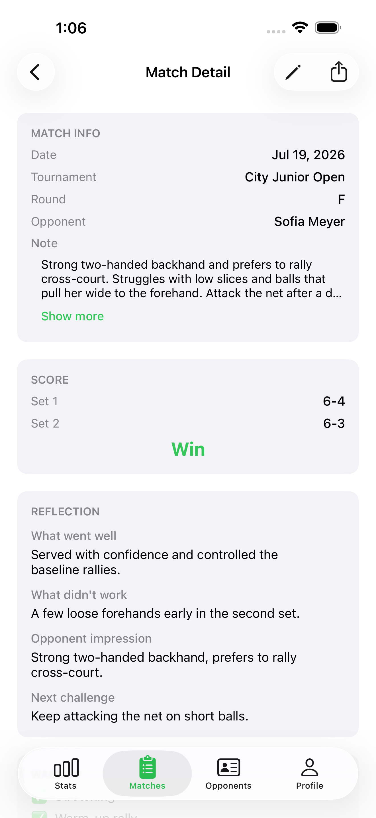 MatchLog for Tennis Players screenshot 3