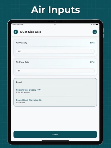 Duct Calculator. iPad screenshot