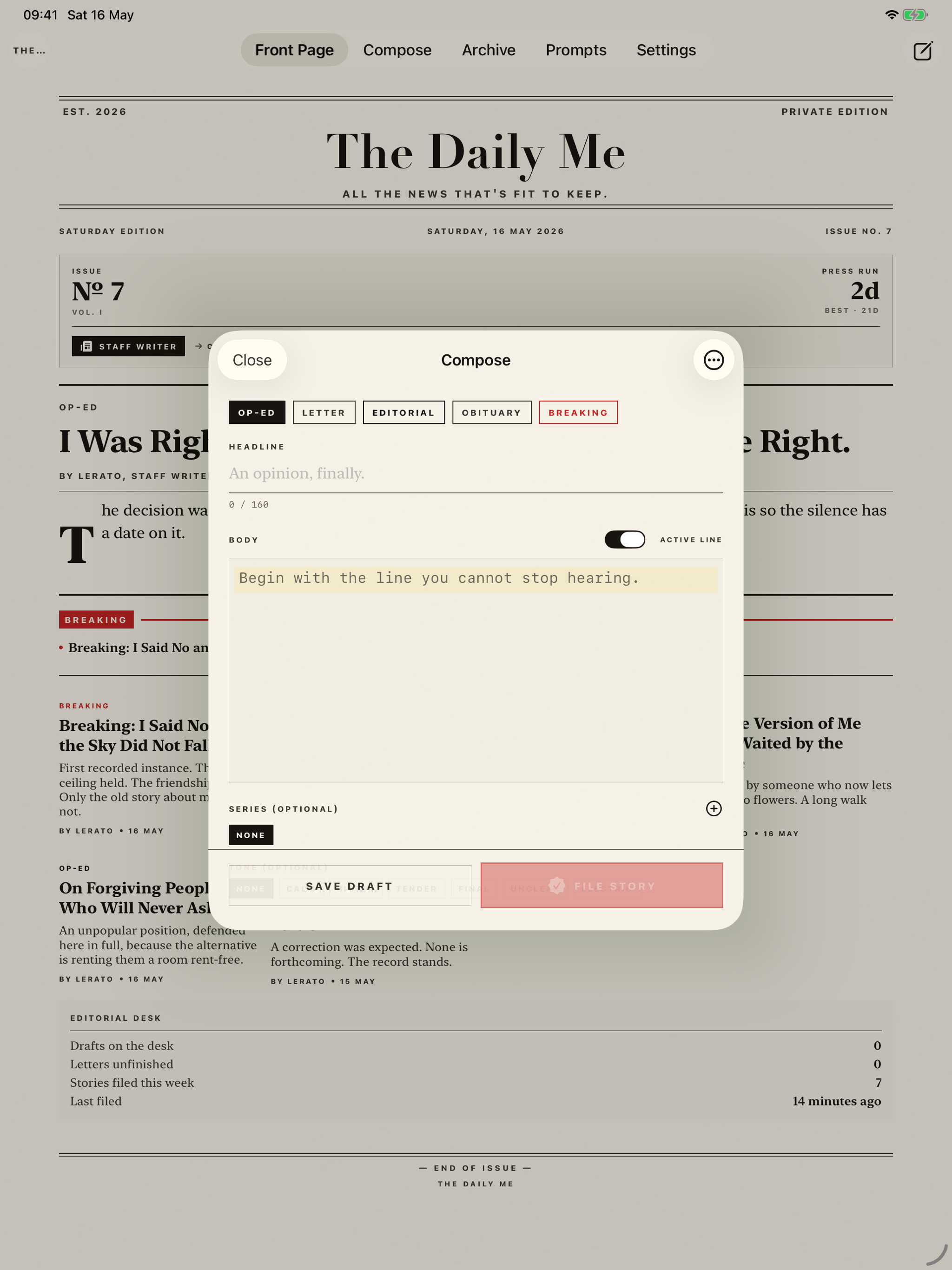 The Daily Me: Private Journal