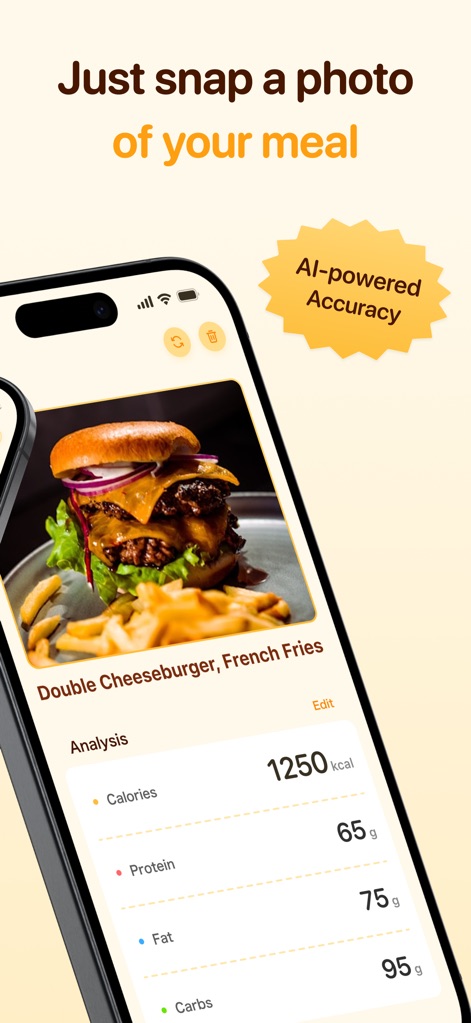 Calsee - AI Calorie Counter - Users can simply snap a photo of a meal, and the AI instantly provides detailed calorie estimates and a precise breakdown of protein, fat, and carbohydrates.