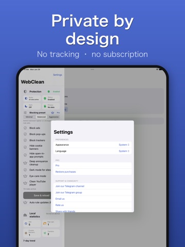 WebClean: Ad Blocker and Dark iPad screenshot