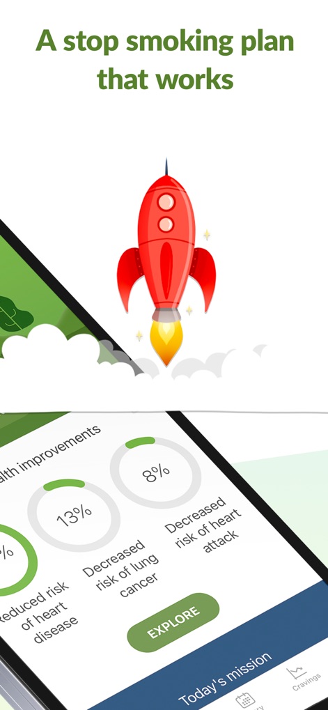 Smoke Free - Quit Smoking Now - This tool helps users visualize health improvements with clear percentage indicators and guides them through daily 'missions' for structured progress.