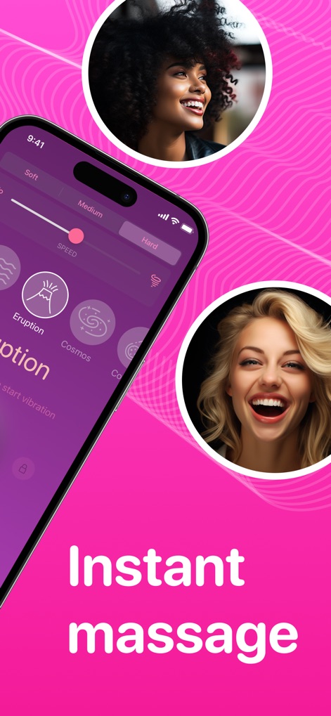 Vibrator App: Strong Massager - This view highlights the app's flexible intensity options, presented as 'Soft,' 'Medium,' and 'Hard' toggles, and the clear speed slider for precise customization.