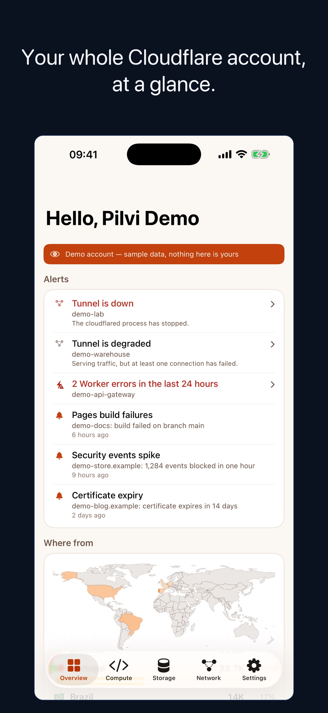 Screenshot 1 of Pilvi for Cloudflare