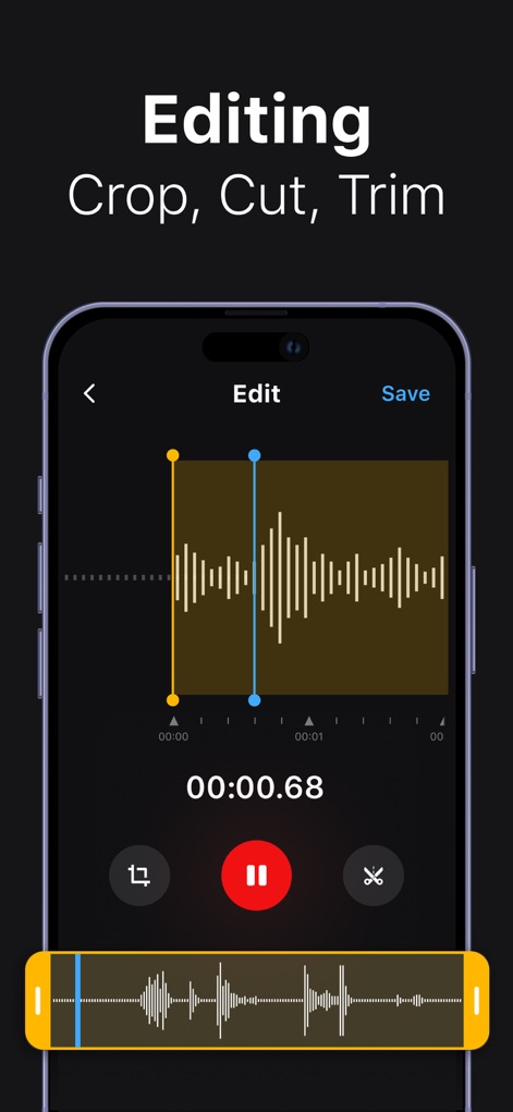 Voice Recorder: AI Note Taker - Utilize the app's robust audio editing features, including a visual waveform editor and precise trim handles for refining recordings.