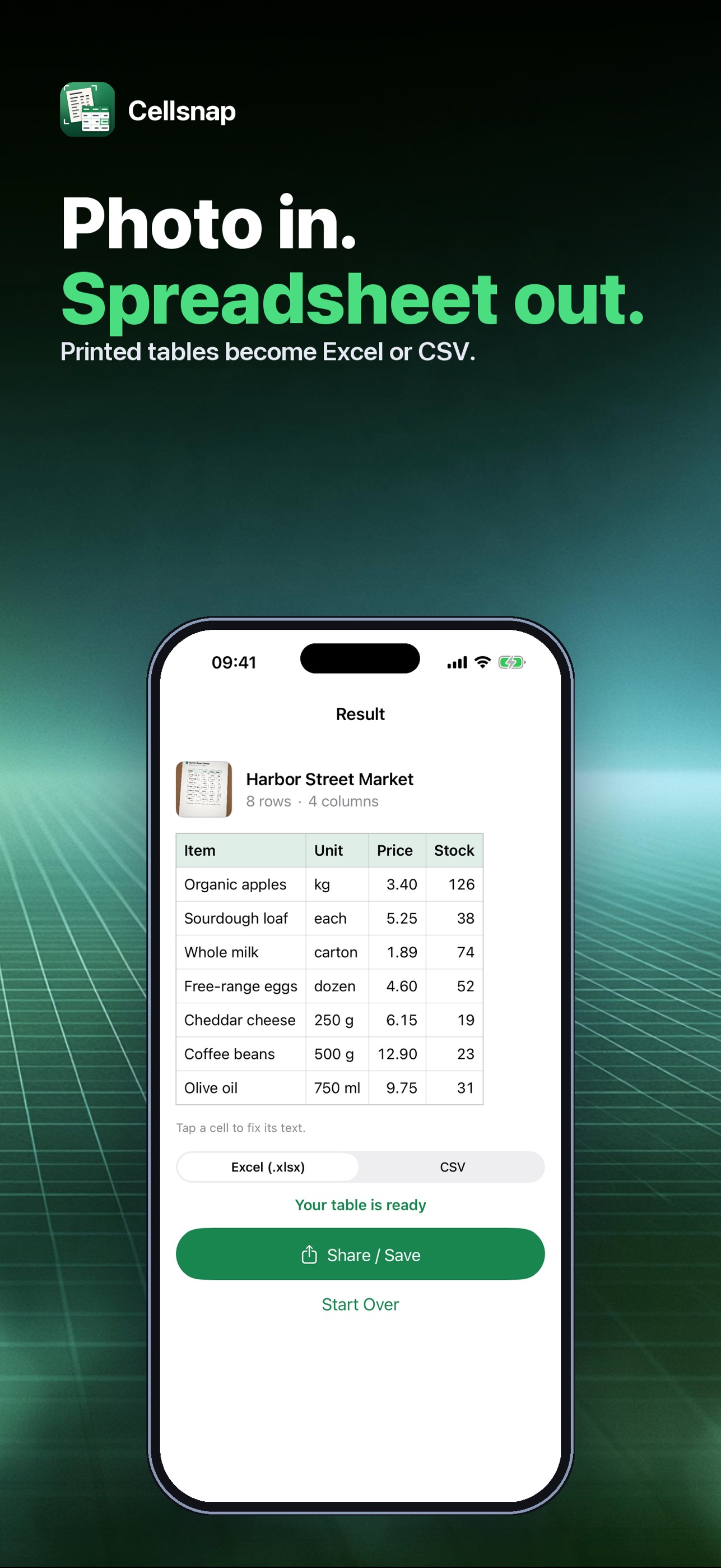 Screenshot 1 of Cellsnap: Image to Excel