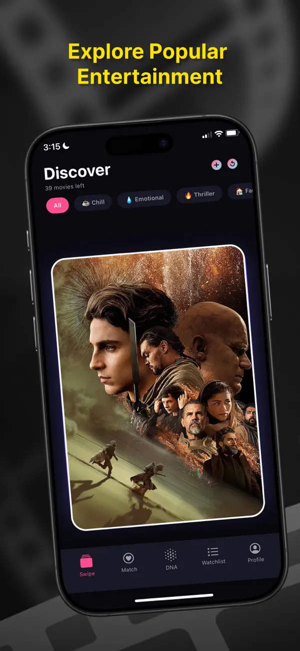 Screenshot #1 pour Cinema Hub - Swipe and Like