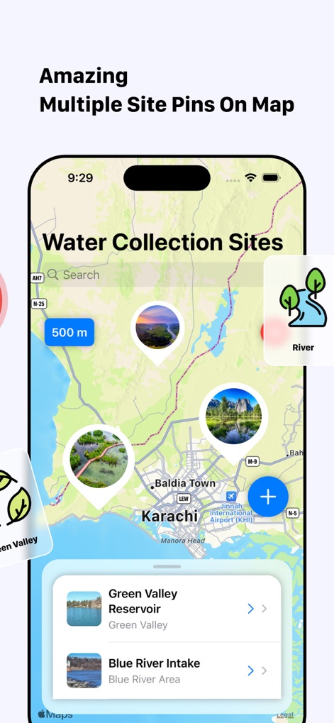 Natures GPS. - Users can easily view multiple water collection sites on an interactive map and utilize the powerful search function for quick access.