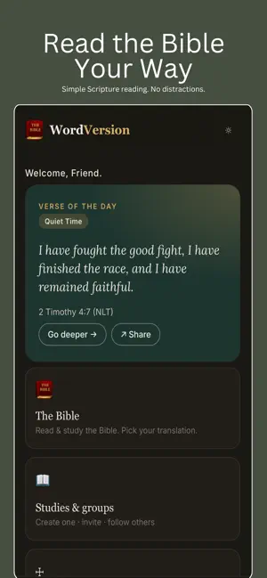 WordVersion Bible App + Audio screenshot 1