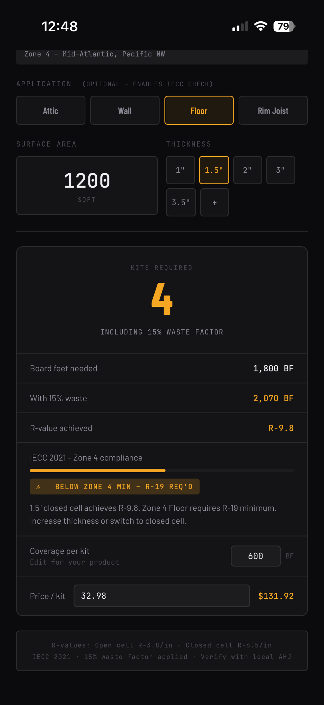 Spray Foam Pro-Insulation Calc screenshot 4