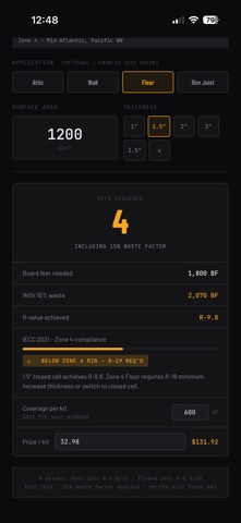 Spray Foam Pro-Insulation Calc Screenshot 4 of 5