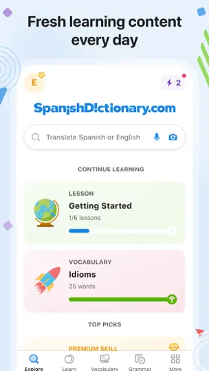 Captura de pantalla de SpanishDictionary.com Learning en iPhone 2