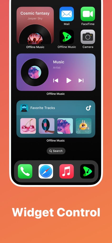 Offline Music & MP3 Player - Enjoy quick control and access to music via various 'Widget Control' sizes directly from the home screen, including a dedicated 'Favorite Tracks' widget.