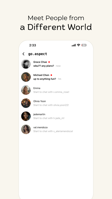 Aspect, an AI "Social" App Screenshot
