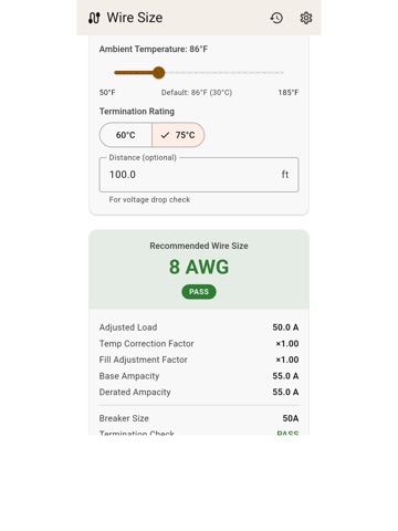 Wire Size Calc iPad screenshot