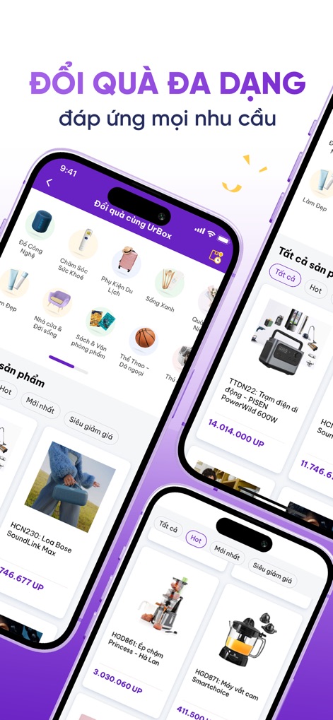 UrBox - The app offers an extensive product catalog, organized into clear categories, for users to redeem their accumulated points for diverse gifts.